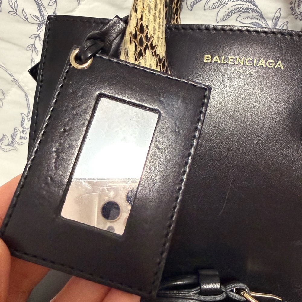 Balenciaga Black Leather Satchel with Snakeskin-Print Handles - Picture 9 of 15
